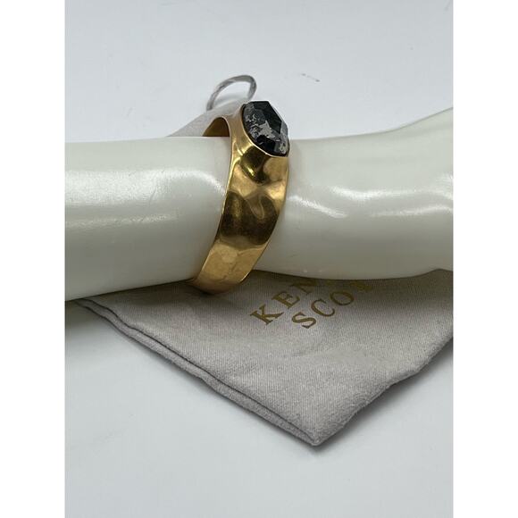 KENDRA SCOTT Anna Antique Gold Plated Black Pyrite Stone Cuff Bangle Bracelet - Picture 8 of 13